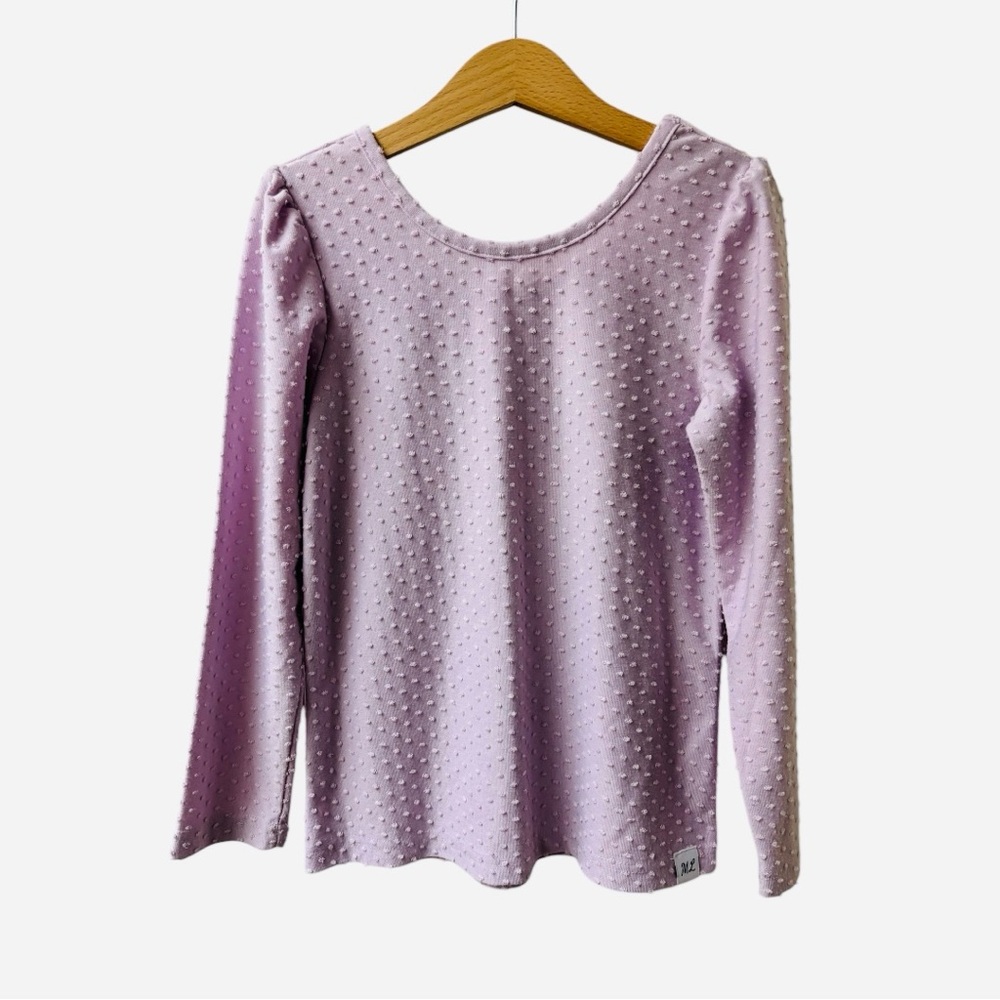 Makena Lane Swiss Dot LS Puff Sleeve Top | Lavender